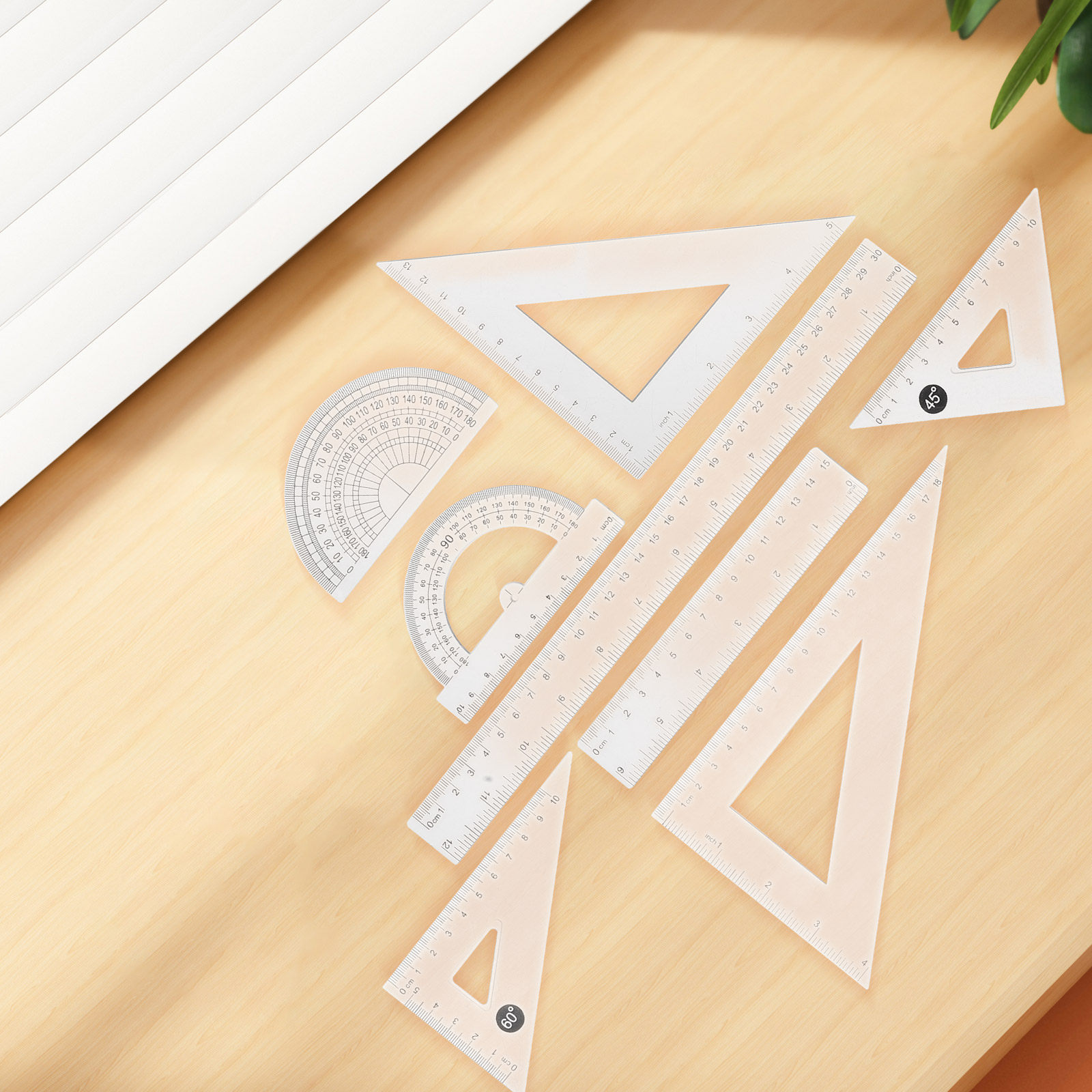 Ruler Set Transparent - 8 Parça Geometri Cetvel Seti Şeffaf