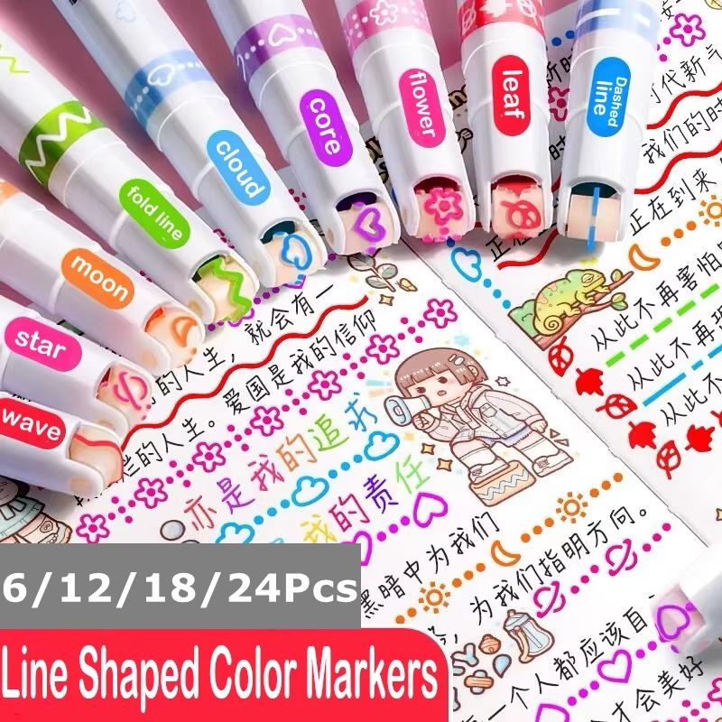 Highlighter Set Pastel - 6/12/18/24 Adet Çiçek Desenli Fosforlu Kalemler,